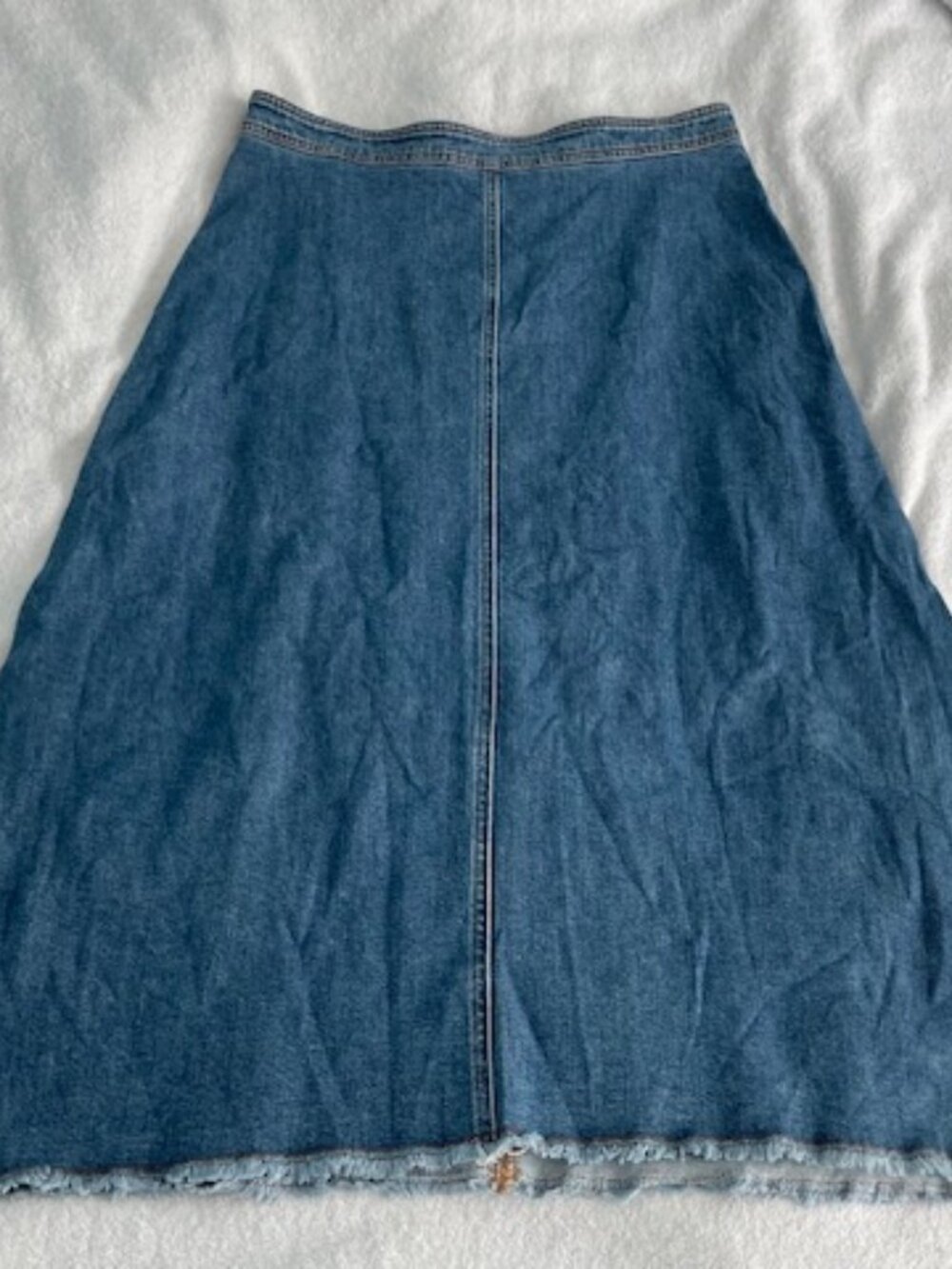 Anthropologie Denim Skirt Zipper Back A line Minimalist Blue Jean Sz 10 8 Medium - Picture 1 of 14